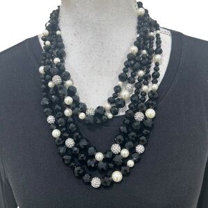 Vineyard Vines Multi-Strand faux Pearl, crystal & faceted black bead Necklace